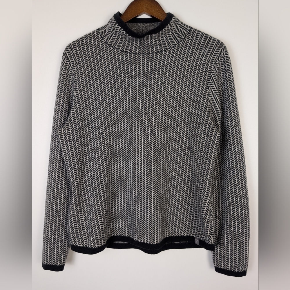 Title Nine Barra Turtleneck Merino Wool Blend Sweater Herringbone Relaxed Fit